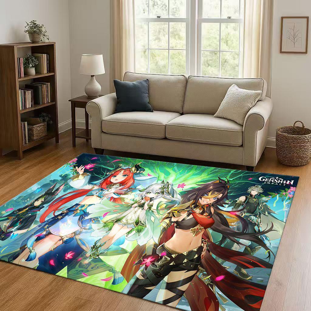 Game Genshin Impact Cartoon Living Room Non-Slip Area Rug Soft Carpet for Bedroom Playroom Sofa , Easy Clean Home Decor Doormat