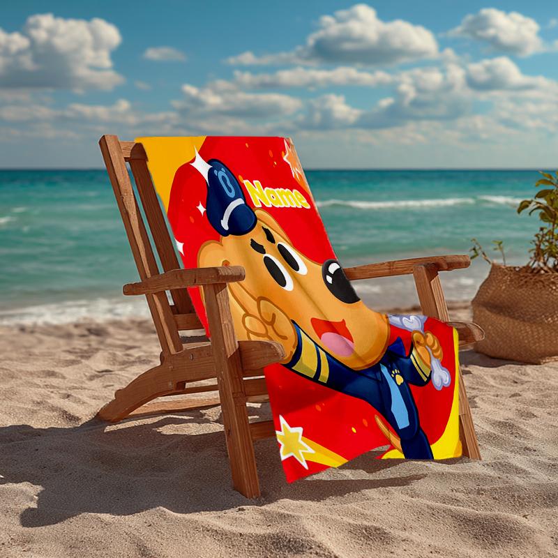 Custom Name Ultra-Soft Beach Towel with Sheriff Labrador Theme,Ideal for Pool - Camping, Diving - Perfect Travel Essential, Vibrant Beach Towel.