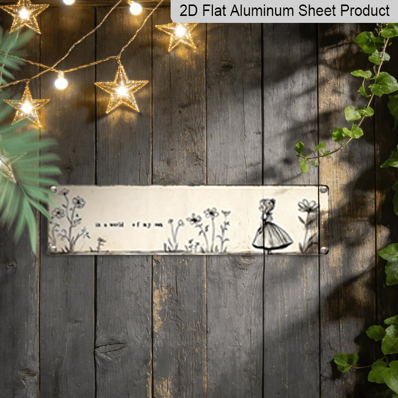 15.7×3.94inch Vintage Metal Wall Art Sign Titled "In a World of My Own" - Aluminum Sign/ Decorative Sign Floral And Whimsical Designs, Suitable for