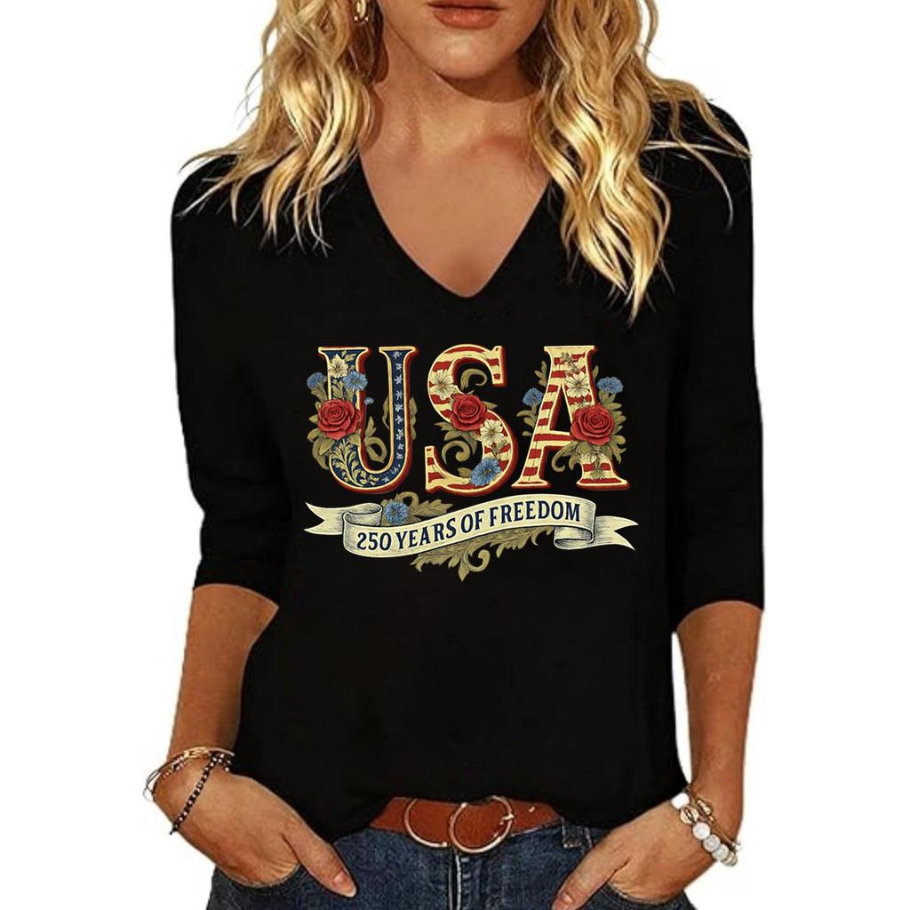 Women's Fashion Casual Independence Day Print Top