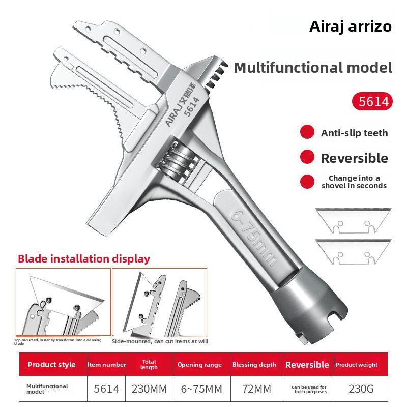 Multi-Functional Bathroom Wrench Tool - Short Handle, LargeOpening, Maintenance Board & Hand Sewer Pipe Pliers