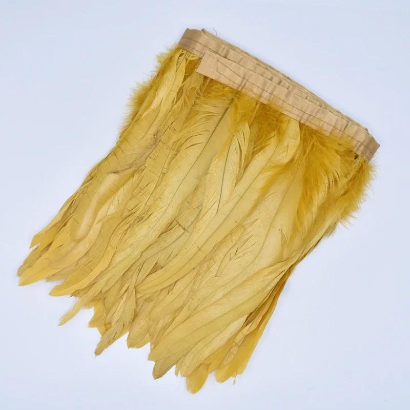 2Meters Rooster Feathers on Tape Trim Tassel Fringe Ribbon White Black Cock Pheasant Chicken Feather Costume Clothing Decoration