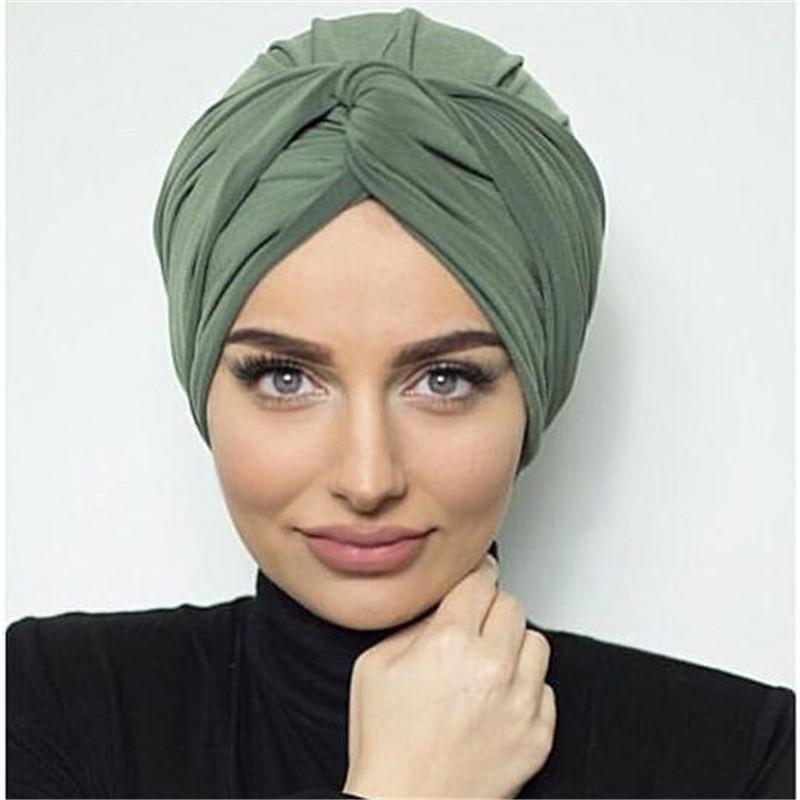Fashion Women Cross Twist Suede Turban Caps Soild Color Female Headscarf Bonnet Muslim Hijab Cap Islamic Under Scarf India Hat