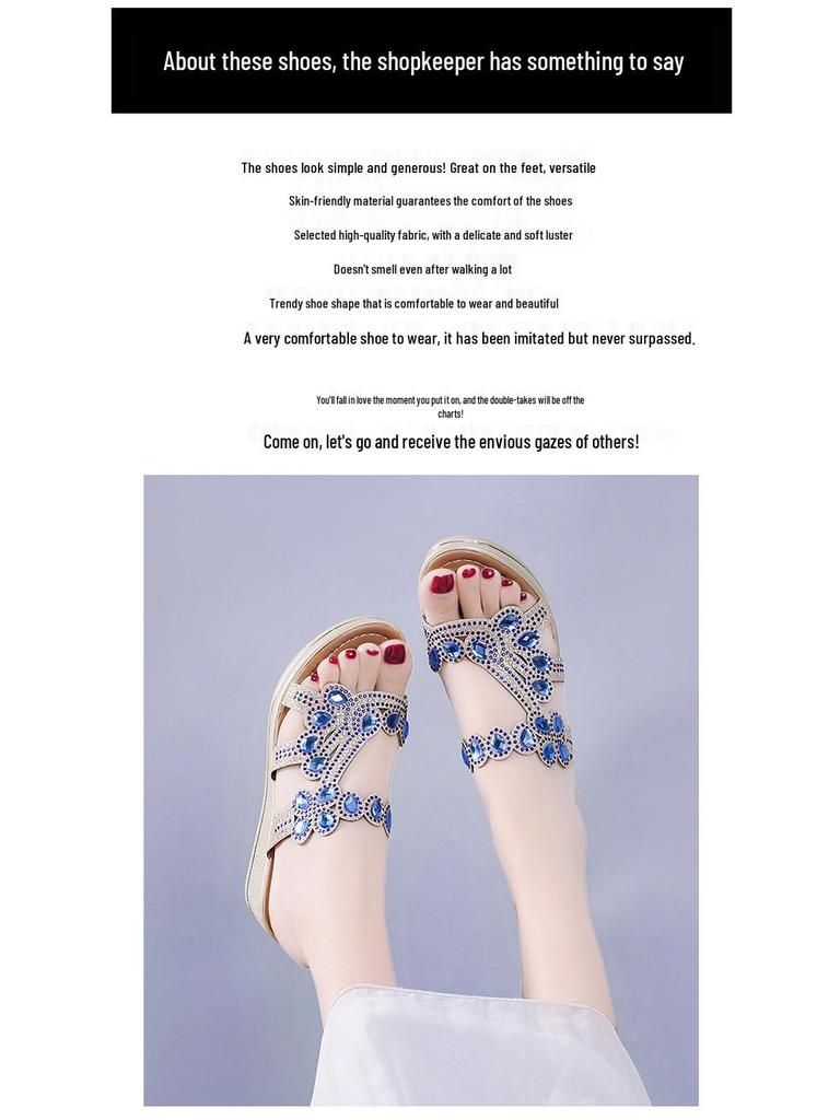 Women's Summer Rhinestone Phoenix Wedge Heel Non-Slip Platform Slippers