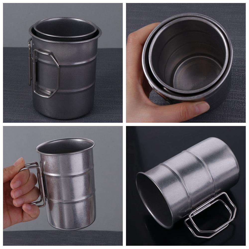 Heat-resistant Stainless Steel Camping Mug Folding Handle Portable Outdoor Drinking Cup  RV Party
