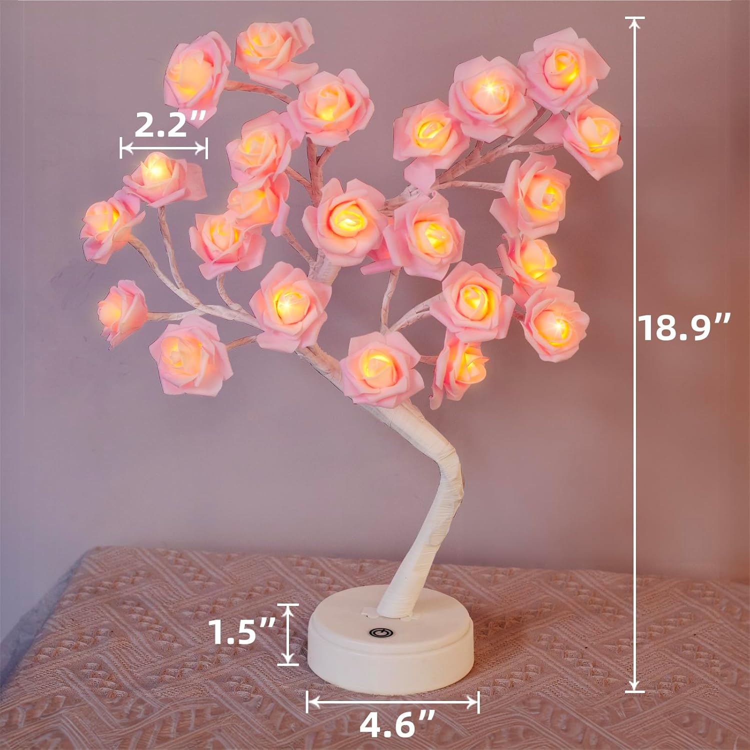 

EAMBRITE Лампа в виде цветка розы, Розовые огни-дерево розы, Декор комнаты на День святого Валентина, Питание от USB/батареек, 18 дюймов, 24 светодиода, Искусственный цветок, Ночник, Настольная лампа