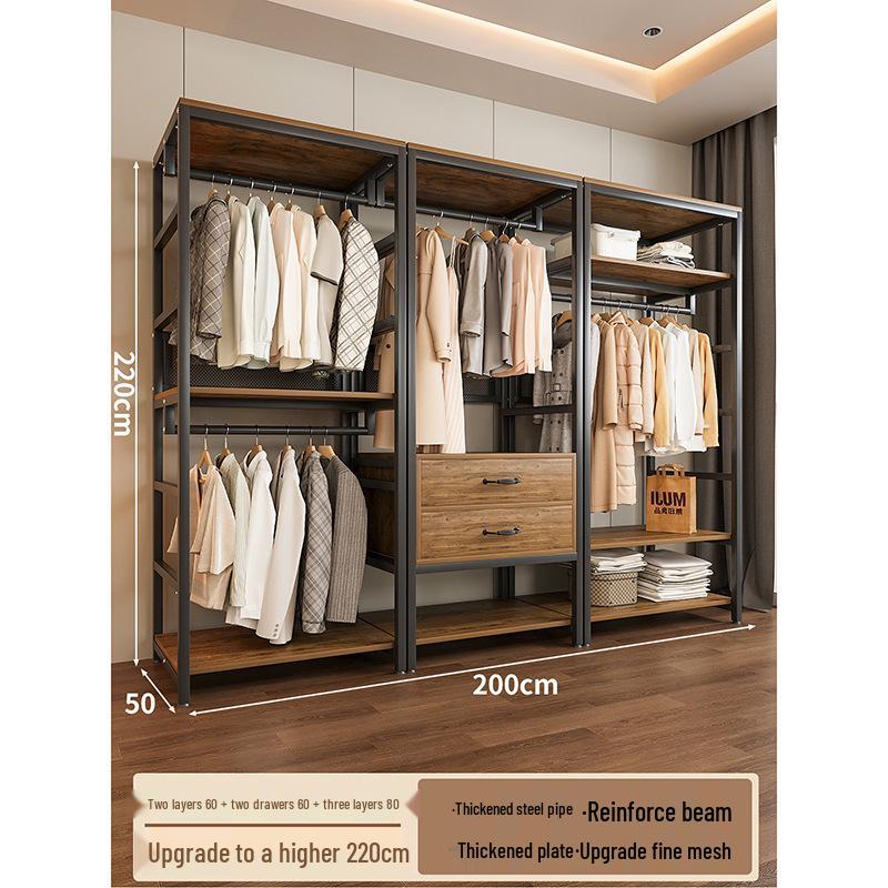 Metal Walk-In Wardrobe: Floor-Standing Clothes Rack, Open Garment and Hat Rack, Bedroom Shelf Assembly