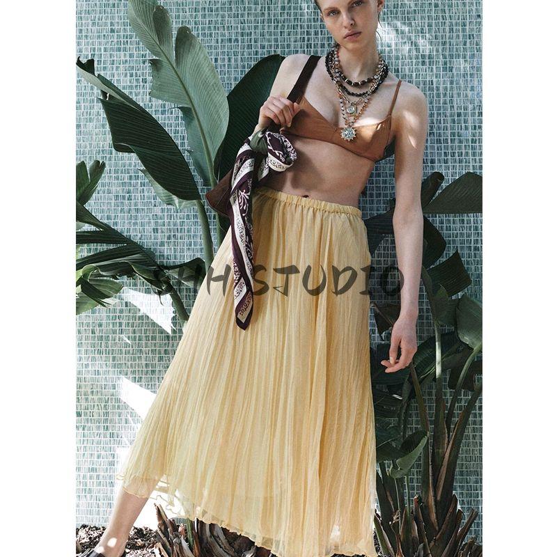 Spring New Women's Clothing Long Asymmetric Hem Mid-Waist Wrinkle Effect Skirt 4786099