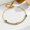 DIEYURO 316L Stainless Steel Exquisite Fashion Round Blue Zircon Golden Chain Bracelet Classic Women New Non-fading Jewelry