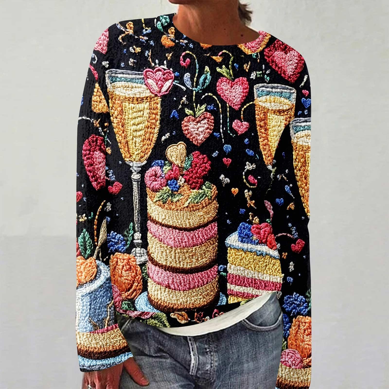 

Жіночий модний повсякденний вовняний в’язаний светр з довгим рукавом і круглим вирізом з принтом XL жовтий