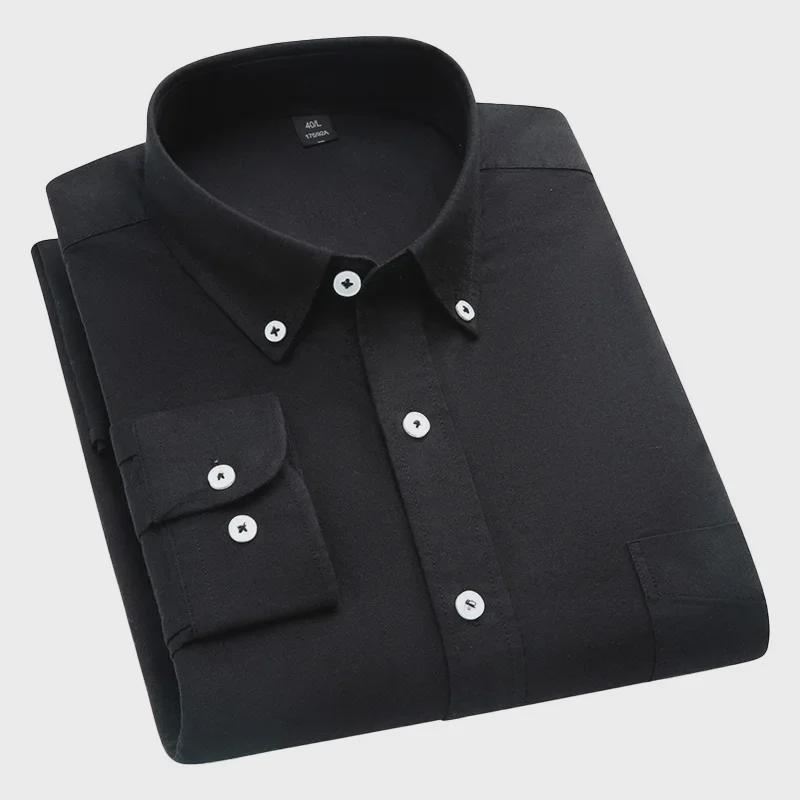 Men's Long-Sleeve Oxford Cotton Shirt - Breathable, Solid Color for Casual or Daily Wear