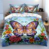 Butterfly and Floral Blossom Bedding Duvet Cover Set  (1*Duvet Cover 2*Pillowcases, without duvet insert)