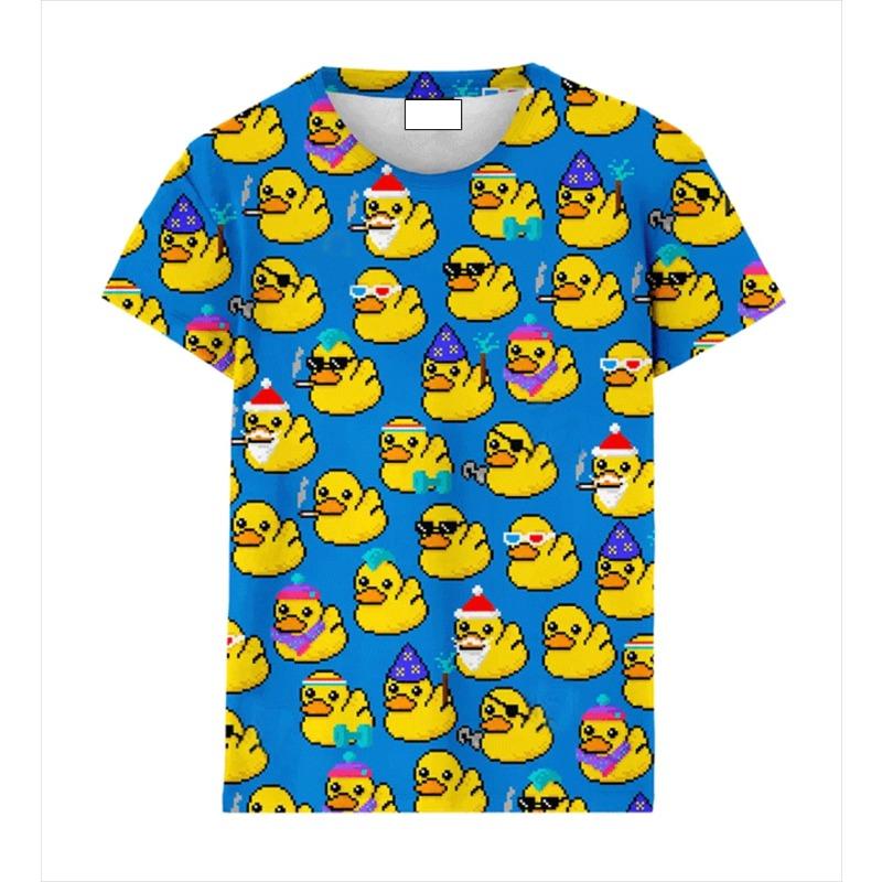 3D Cute Yellow Duck Print T Shirt Rubber Graphic Tee Shirts Kid Funny Streetwear Tops Unisex Short Sleeves T-shirts