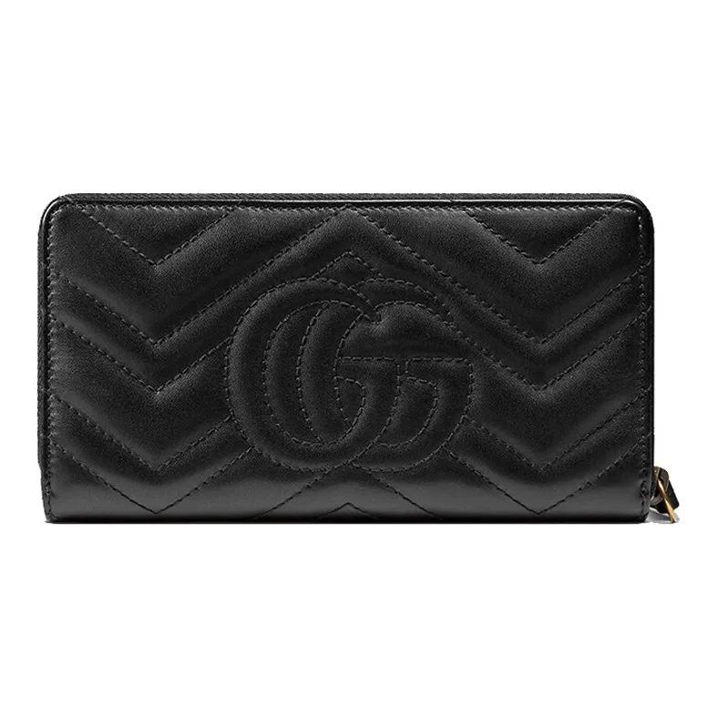 Gucci Kolekce GG Marmont Peněženka Marmont Zlaté Logo Dlouhý Zip Prošívaná Syntetická Kůže pro Ženy v Černé