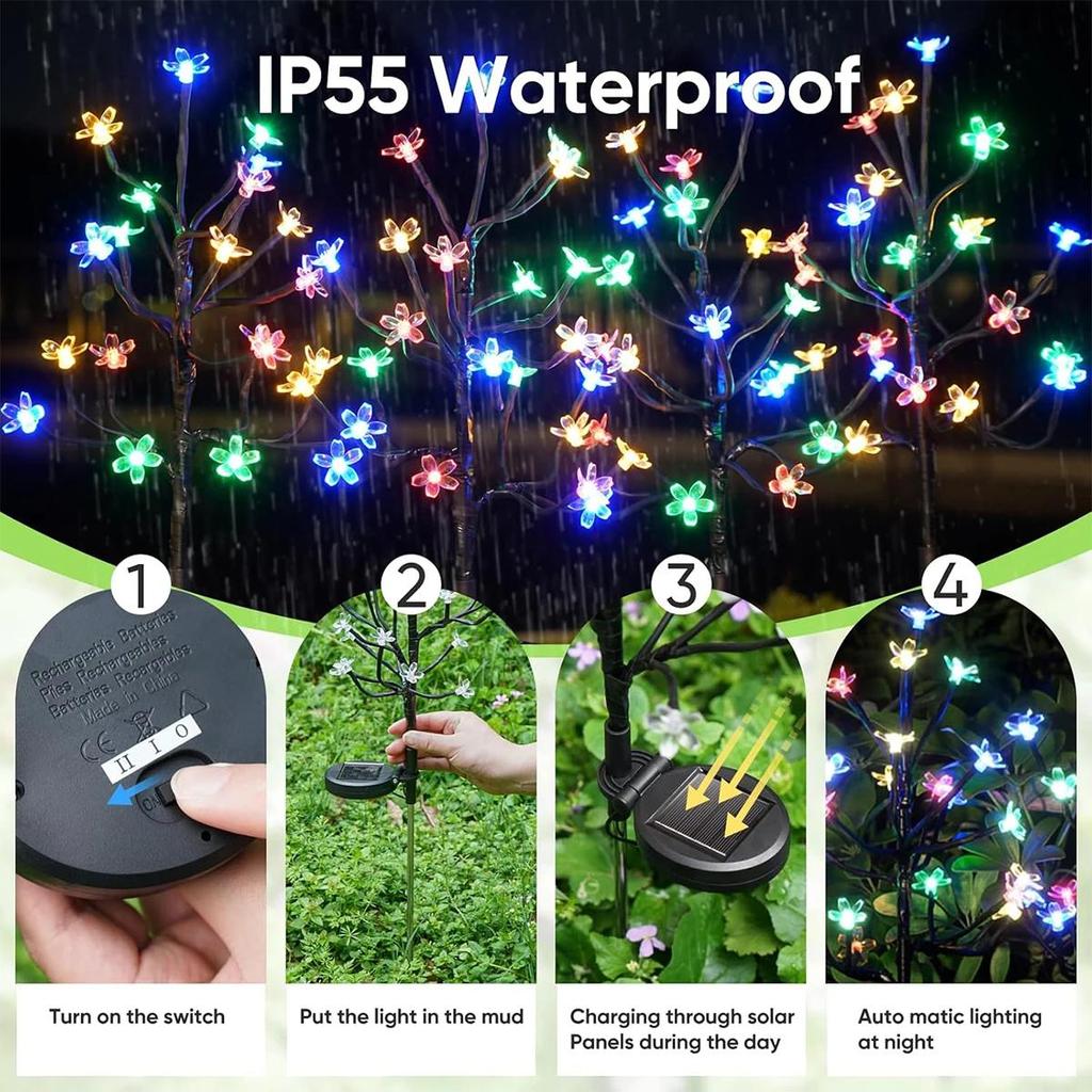Solar Cherry Blossom Ground Lamp Waterproof Light Led Lights Garden For Garden Outdoor Flower Courtyard Lighting Pathway Powered