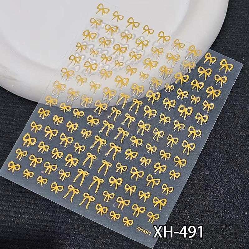 Nail Art Bow Sticker New Decal Black and White Gold Stamp Thin Tough Style Can Be Sticked Simple Nail Jewelry