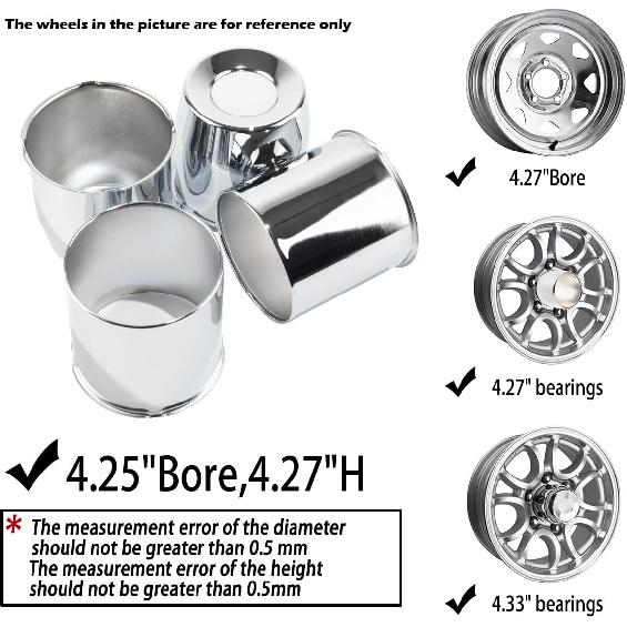 4Pcs 4.25inch Trailer Wheel Center Caps Push Through Center Hub Cap for Truck SUV RV Wheel Rim, Combination of Concave and Open End Chrome Wheel Hub
