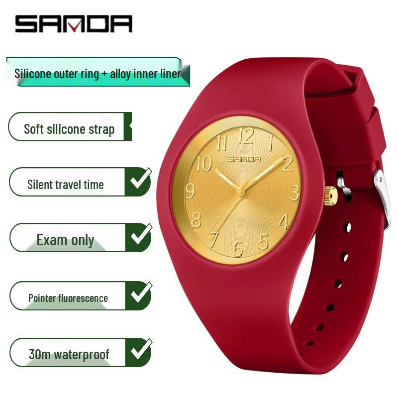 SANDA Lightweight Children's Luminous Waterproof Silicone Quartz Watch - New Model, Ideal for Exams and Casual Wear.