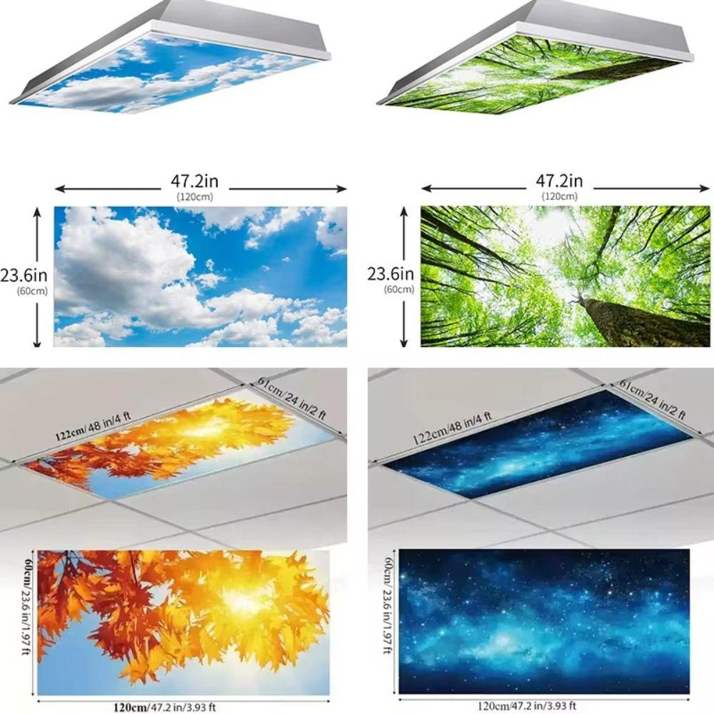 Decoration Light Covers 120*60cm Lampshade Anti-glare 15 Styles Magnetic Light Filters Sky Cloud Fabric Lampshade Offices