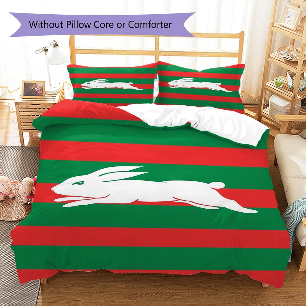 Set Biancheria da Letto con Fantasia Rabbitohs Copripiumino Federa Decorazione per la Casa Regalo (1 * copripiumino + 2 * federa, senza nucleo)