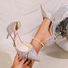 Xianqi High Heels Summer New Hollow Shoes Wedding Shoes Bridal Shoes Professional Pointed Stiletto Single Shoes