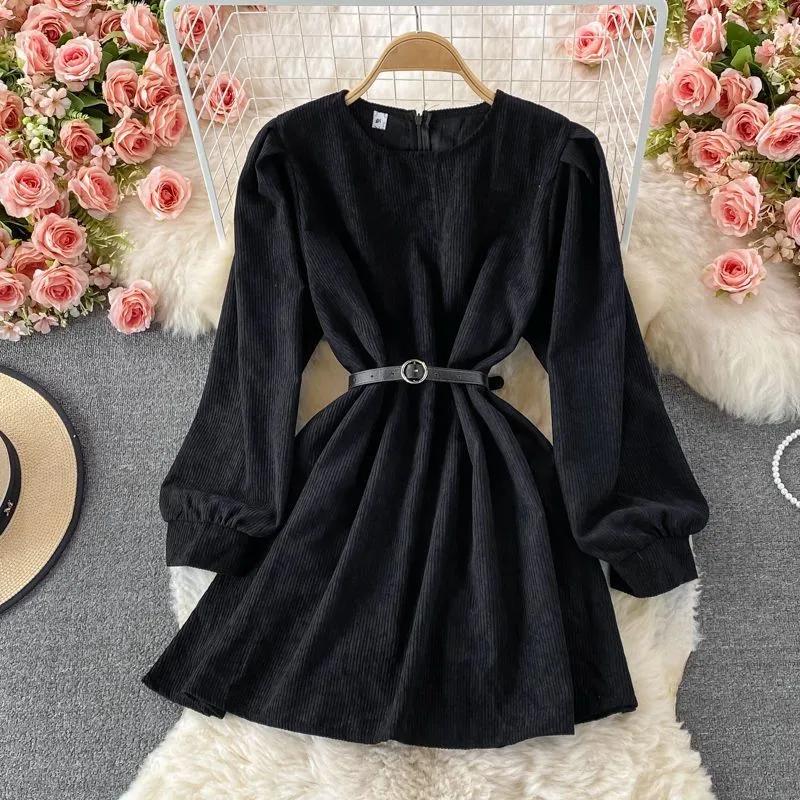 Spring and Autumn Women's Temperament Pure Desire Wind French Design Sense Niche Corduroy Dresses