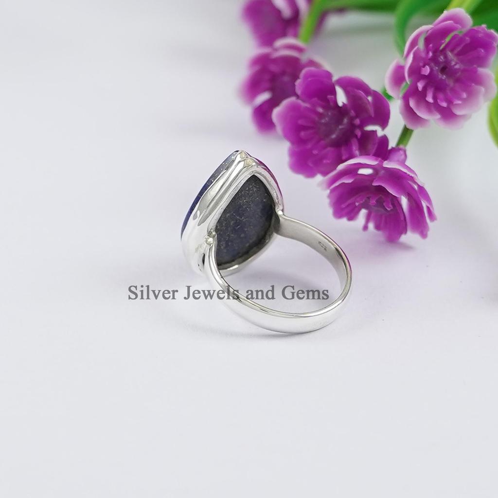 Teardrop Lapis Lazuli Ring, Handmade 925 Sterling Silver, Taurus Birthstone