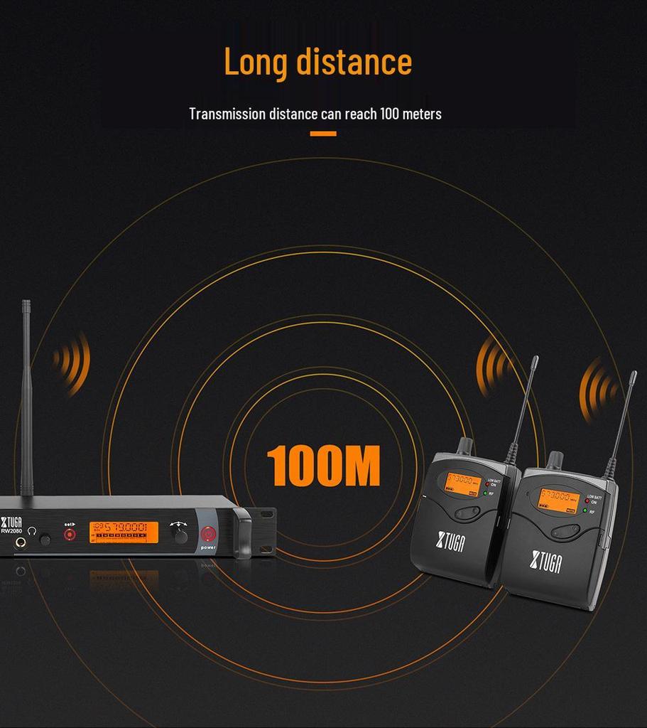 XTUGA RW2080 UHF Dual-Channel Wireless In-Ear Monitor System with Rackmount 2U Transmitter for Stage and Recording