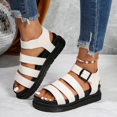 Módní dámské klínkové sandály s otevřenou špičkou, platformou se silnou podrážkou, ležérní sandály, trendy kotníkový pásek, boty Slingback, jednobarevné Zapatos De Mujer