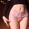 Satin Mid-Waist Tummy Control Silky Open Crotch Panties Plus Size Pure Desire Style See-Through Panties Letter Lace Shorts
