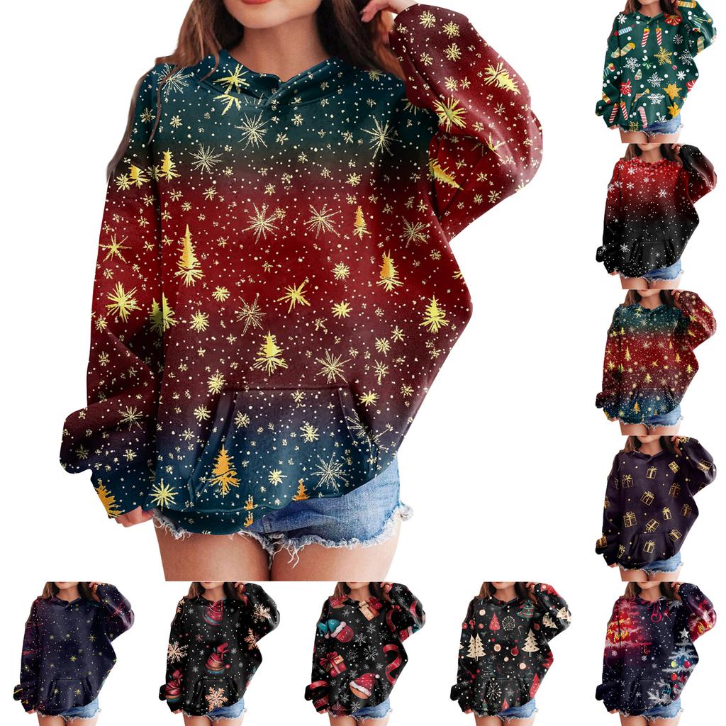 Gensere for tenåringsjenter Hettegensere Langermet Genser med snøring Søt Oversized hettegenser Juledag