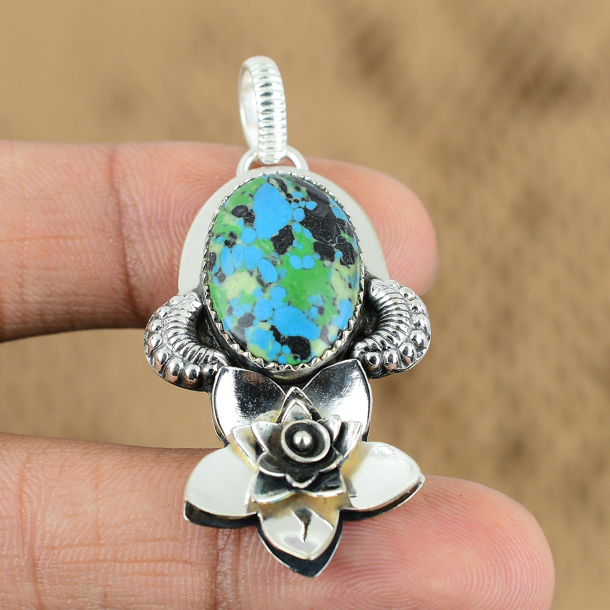 

Womens day Sale Mosaic Balloon Jasper Gemstone 925 Silver Wife Flower Pendant