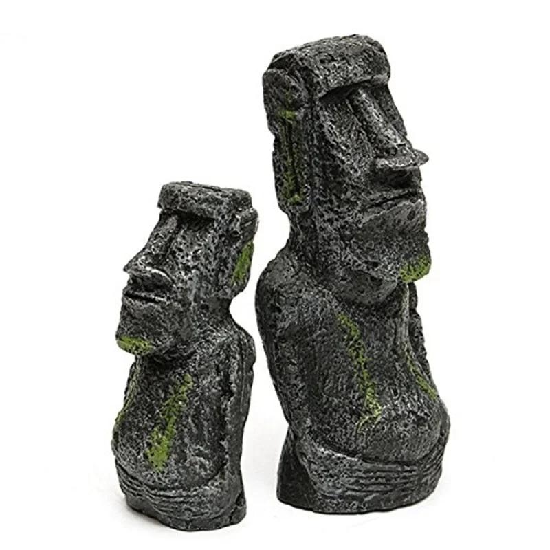 Antique Roman Portrait Aquarium Accessories Decoration Reptile Decoration Easter Island Stone Statue Resin Landscaping Crafts