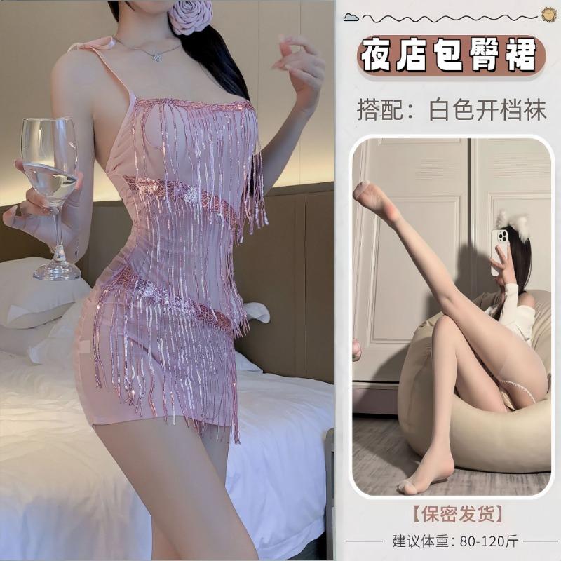 Pailletten Hals Schwingkragen Hüftwickelkleid Reiner Wunsch Stil Sexy Plissiert Sexy Unterwäsche Nachtclub Hals qqny hell