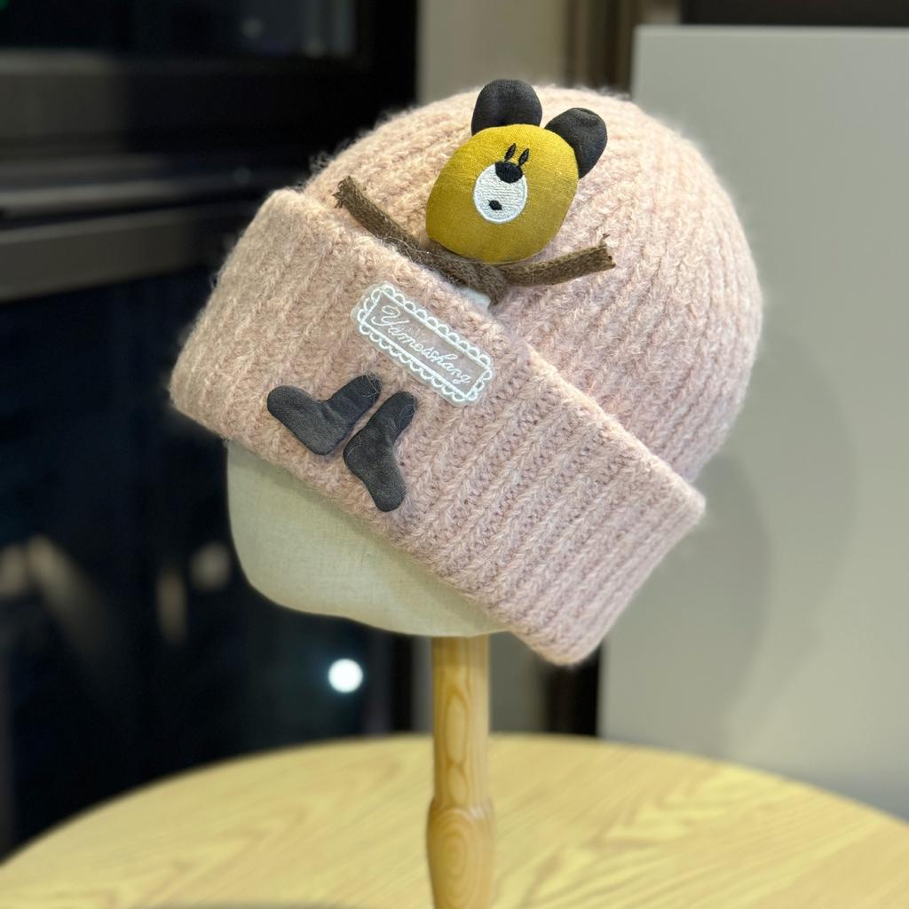 New Knitted Hat Female Cartoon Bear Winter Casual Warm Thickened Cute Ear Protection Hat Versatile Baotou Hat Trend