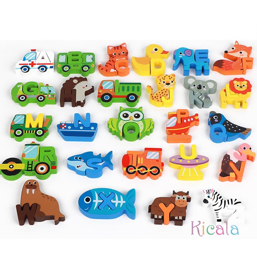 Wooden Animal Alphabet 3D Puzzle Toys Montessori ABC Learning Educational Toys For Toddlers Kids Early Preschool Gift