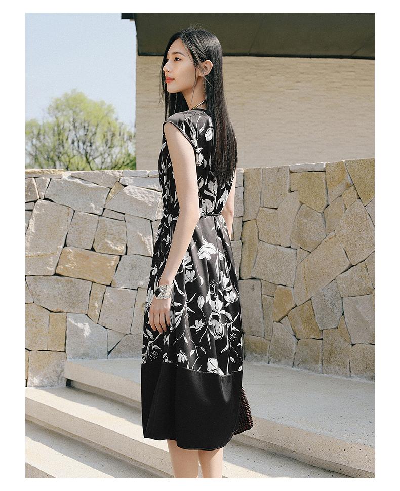 Jiuzi Anna Kou Elegant, Light, Mature, Artistic Flower Sleeveless Silk Waist Dress for Women 2025 Summer New Style