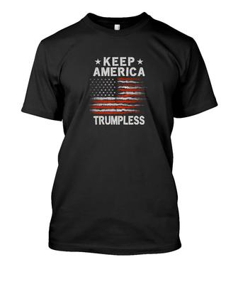 Camiseta unissex anti-Trump com bandeira americana Keep America Trumpless