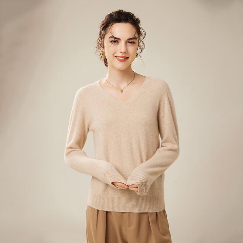 Fanzhen Women's 100% Cashmere V-Neck Sweater