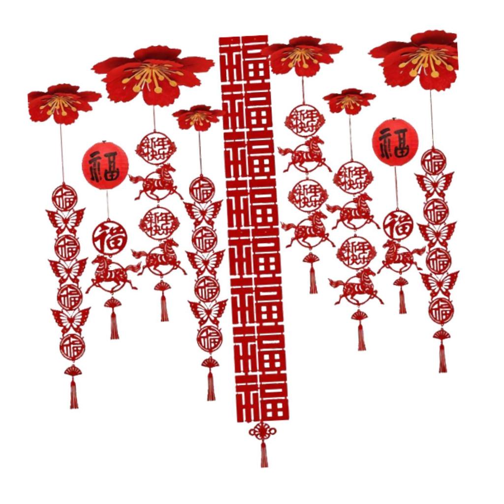 Festive Felt Ceiling Decoration Chinese New Year Hanging Fu Ornament Red Tassel Lucky Horse for Event and Room Decor