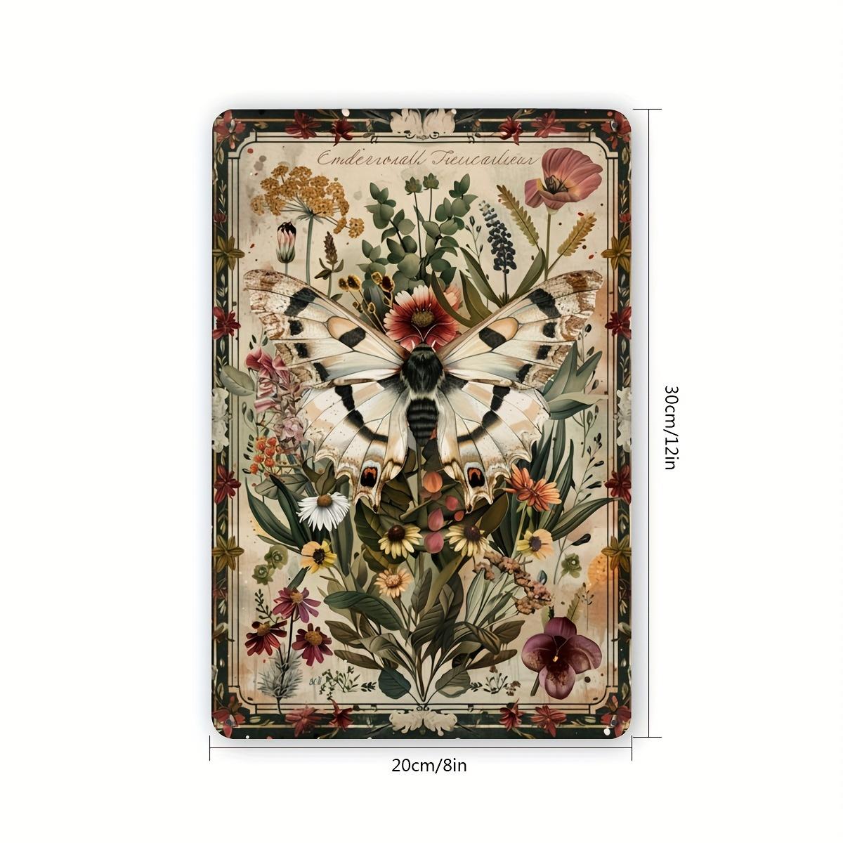 

D Retro Plant Butterfly Metal Sign Colorful Floral and Butterfly Design Perfect for Home Cafe Bar Garage Decor 20x30cm（7.8x11.8inch）