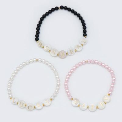 BONBEAU Pearl Initial Gold Beads Bracelet