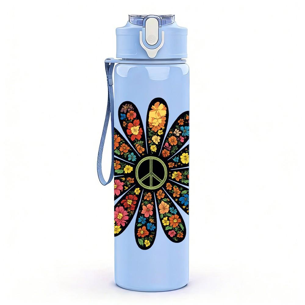 1PC Colorful Mandala Flower 750ml Color Plastic Sports Water Bottle Leakproof Flip Straw Lid Suitable for Sports Office Home Use