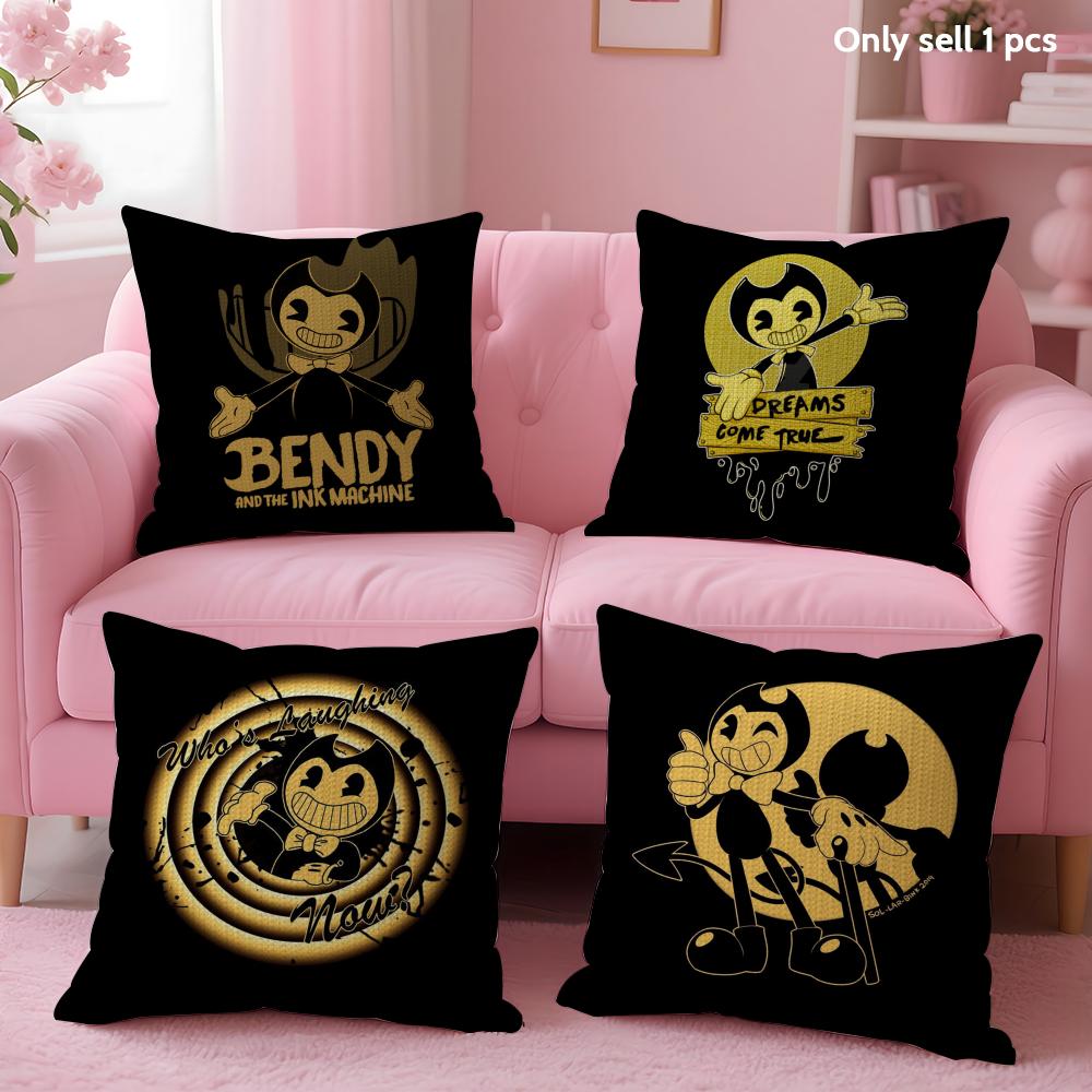 B-Bendy M-Machine B-Batim Cushion Cover Summer Coolness Linen Fabric Double-Sided Printing Pillow Case Sofa Home Decor Gift