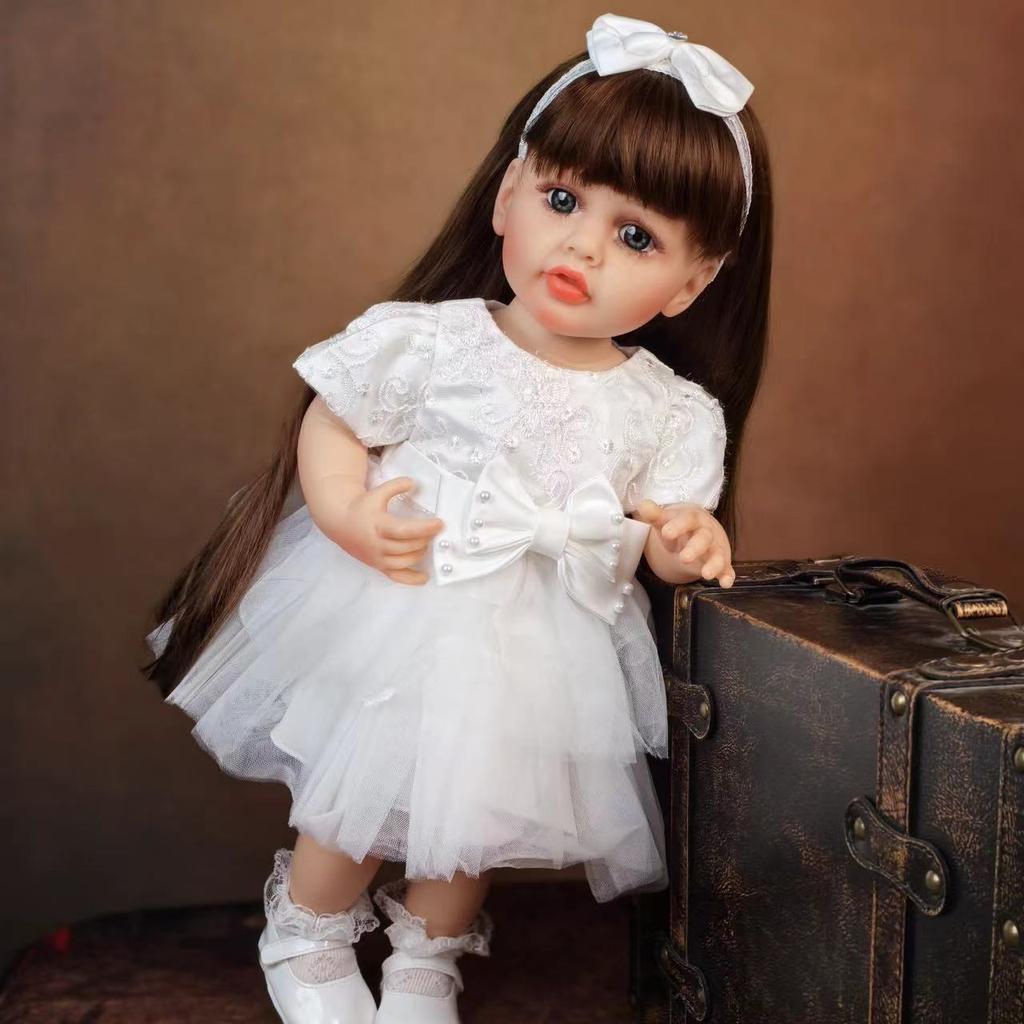 KEIUMI Full Body Silikon Vinyl Reborn Baby Doll 55 cm Jente Realistisk Langt hår Prinsesse Bebe Newborn Dukke For barn Bursdag Påskegaver