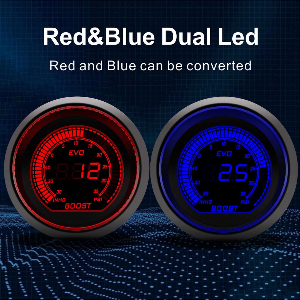 Red Blue Dual Colors Backlight Car Turbo Boost Gauge PSI 2" 52mm Tachometer Meter Bar Meter Auto for Gasoline Racing 12V Car