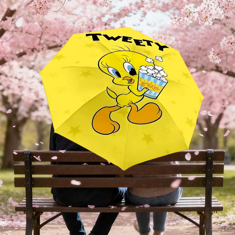 1PC Warner Tweety Popcorn Automatic Open/Close Umbrella with Windproof, 11-Rib Sturdy Canopy, Durable Ribs1228A