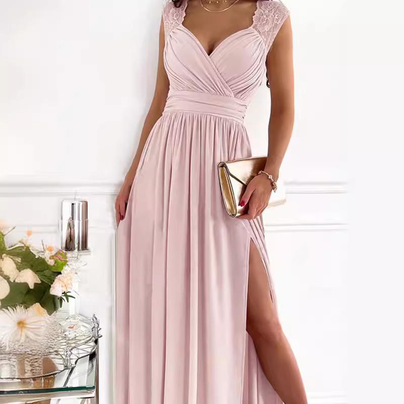 Elegantes Europäisches & Amerikanisches Sexy Falten-Patchwork-Schlitz-Abendkleid