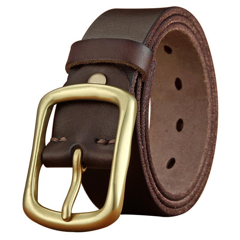 Personalized Fashion Leather Pin Buckle Brass Handmade Belt Trendy Young People Pure Cowhide Versatile Retro Belt