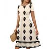 Women's Casual Fashion Round Neck Pleated Short Sleeve Bohemian A-Line Midi Dress
